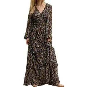 By Together Floral  Long Sleeve Tiered Maxi Dress V Neck Smocked Waist Size M‎